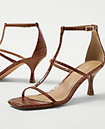 Embossed Three Strap Leather Sandals carousel Product Image 2