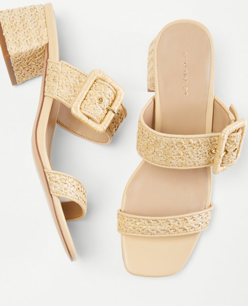 Straw Buckle Two Strap Sandals