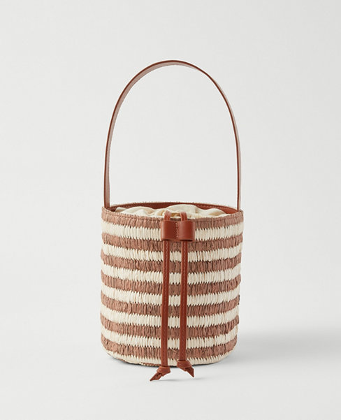 Striped Raffia Bucket Bag