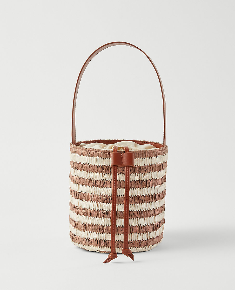 Striped Raffia Bucket Bag