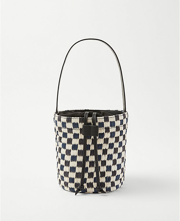 Checkered Raffia Bucket Bag