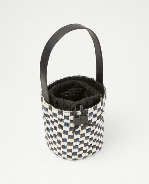 Checkered Raffia Bucket Bag