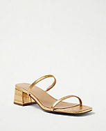 Embossed Leather Two Strap Block Heel Sandals carousel Product Image 1