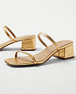 Embossed Leather Two Strap Block Heel Sandals carousel Product Image 2