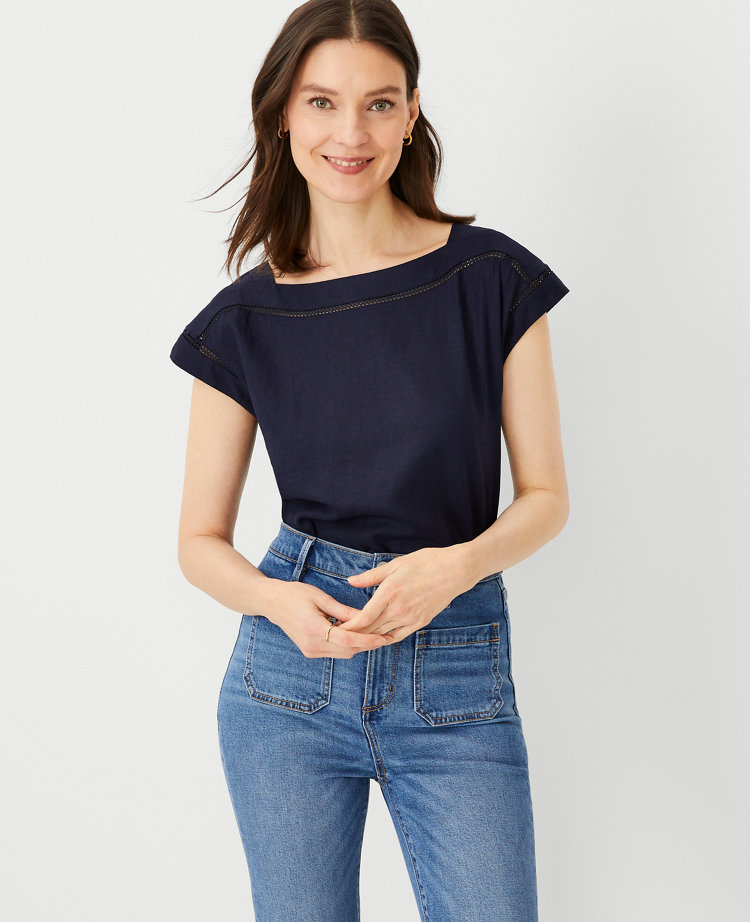 Ann Taylor Linen Blend Boatneck Top Women's