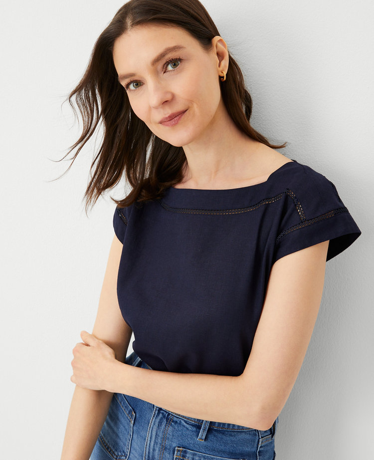 Linen Blend Boatneck Top