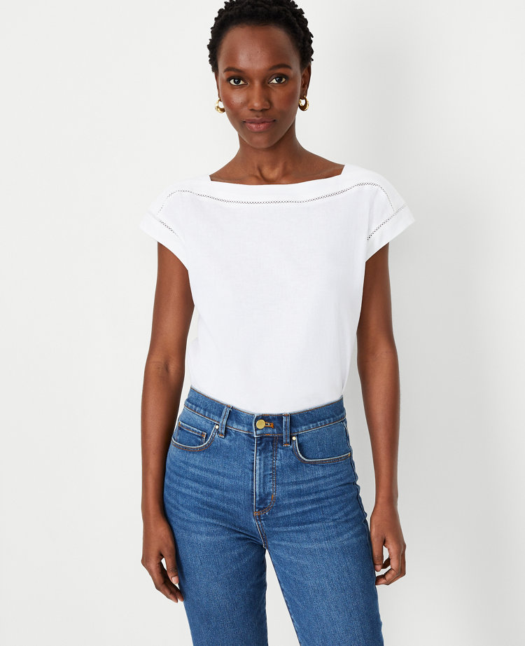 Linen Blend Boatneck Top