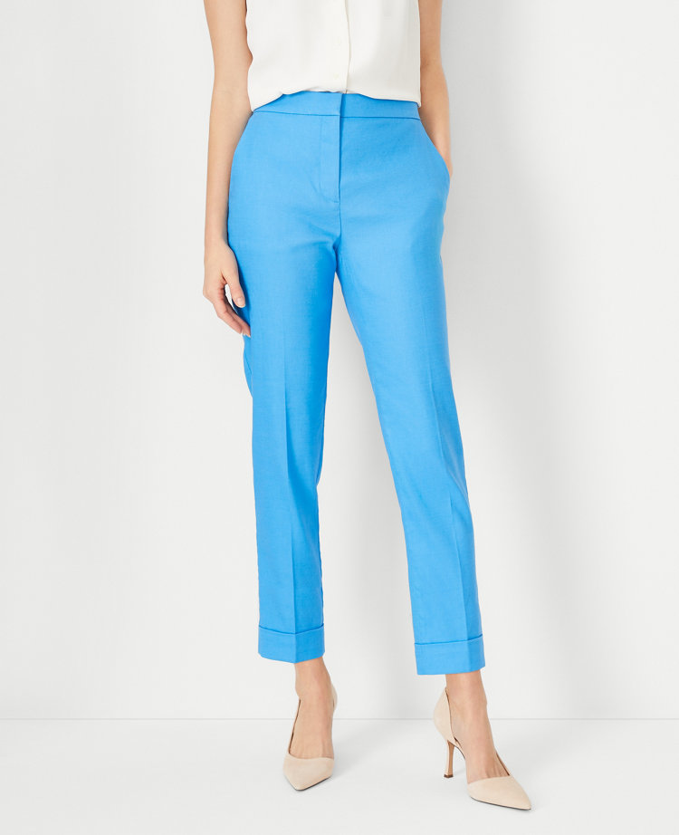 High Waist Linen-Blend Ankle Pants