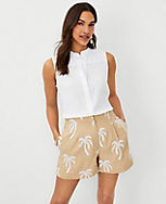 The Pleated Short in Palm Embroidery carousel Product Image 1