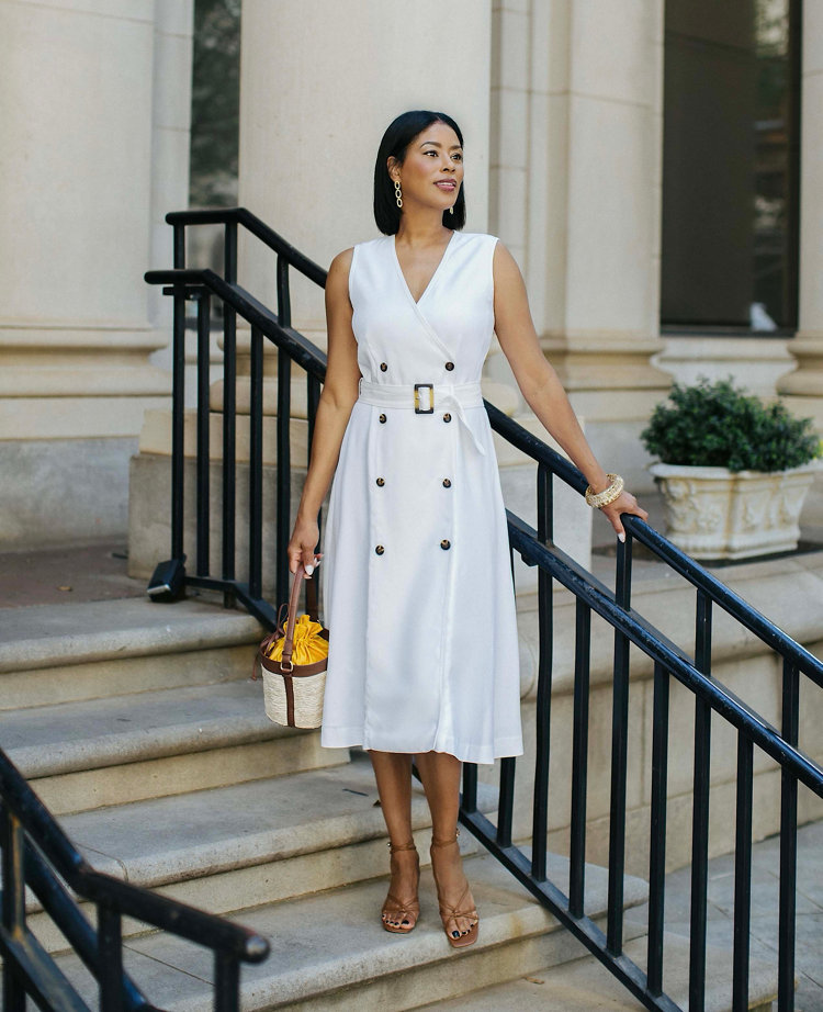 Double Breasted Belted Flare Dress