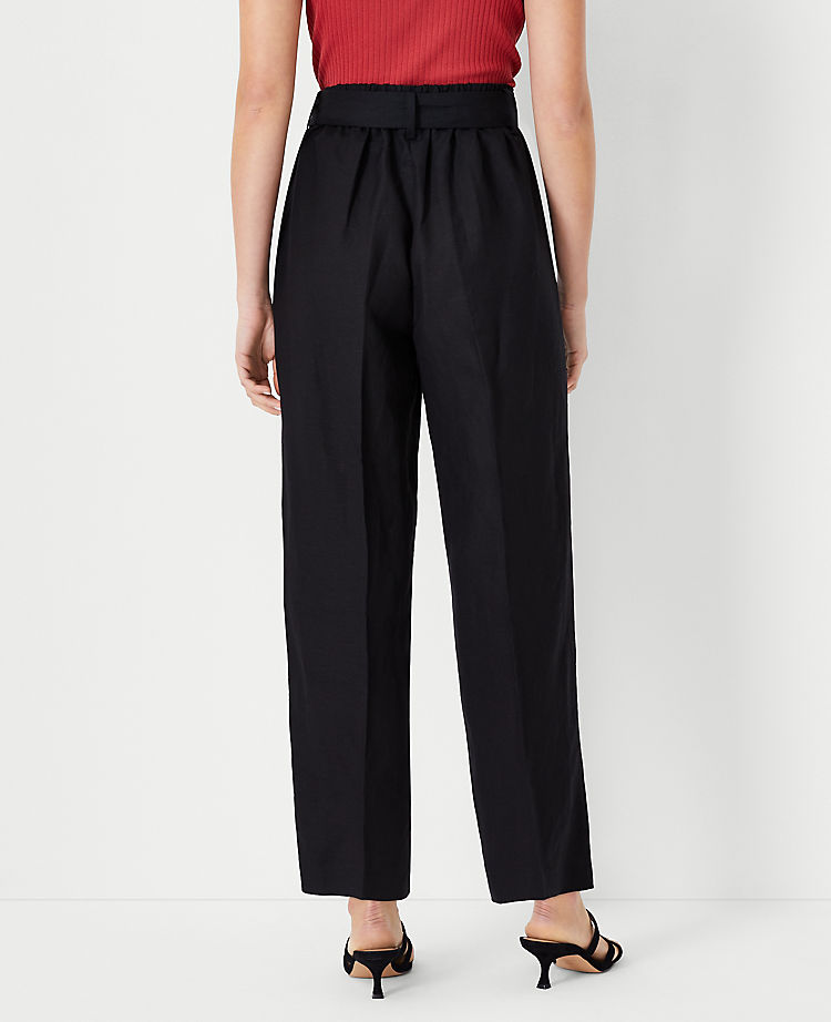The Tie Waist Straight Ankle Pant in Linen Blend