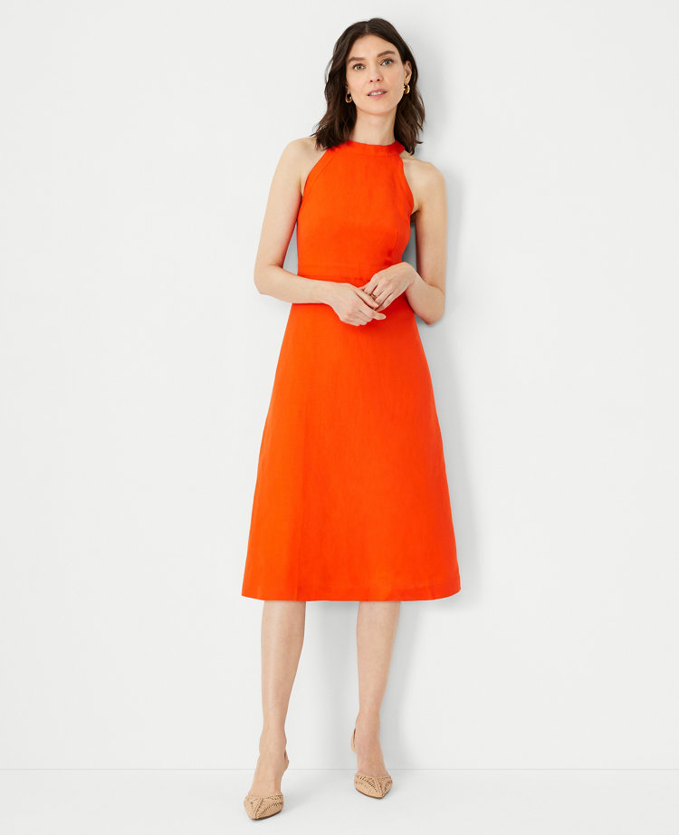 Linen Blend Halter Flare Dress
