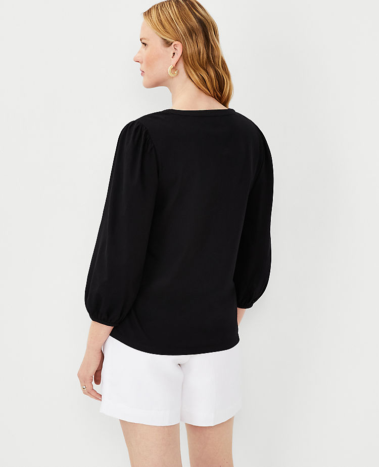 Embroidered 3/4 Sleeve Top