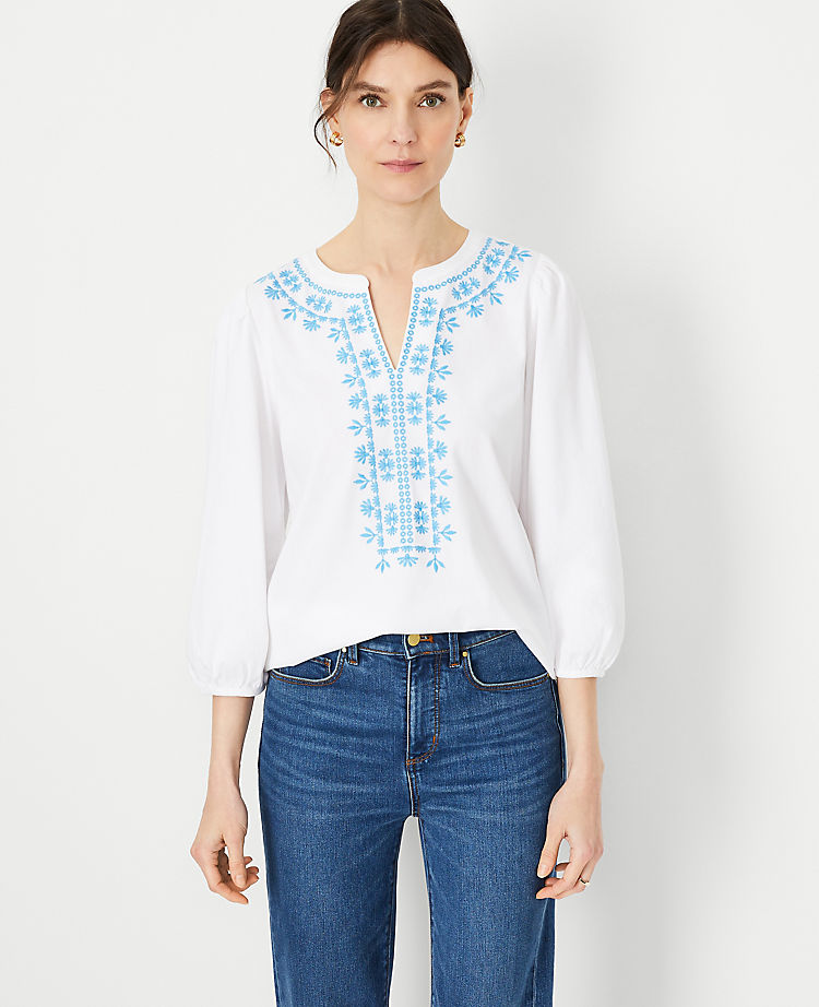 Embroidered 3/4 Sleeve Top