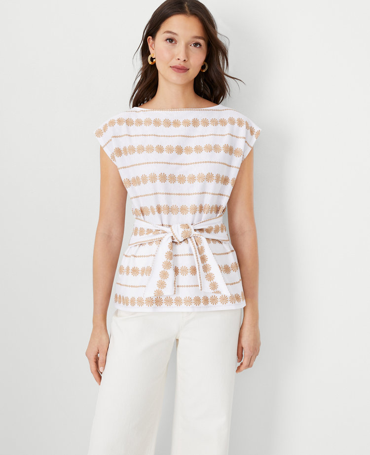 White Graphic Waist Tie Top