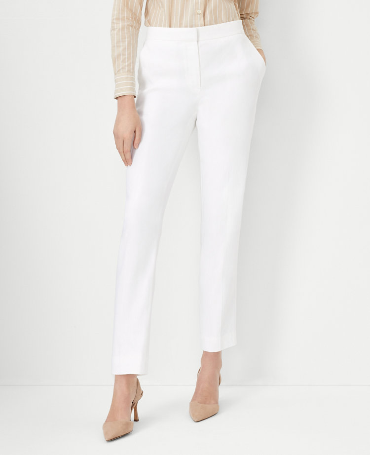 Linen Elastic Back Straight Leg Ankle Pants