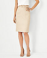 The Belted Seamed Pencil Skirt in Herringbone Linen Blend carousel Product Image 1