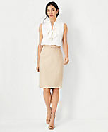 The Belted Seamed Pencil Skirt in Herringbone Linen Blend carousel Product Image 3