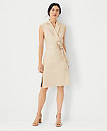 The Notched Collar Tie Waist Dress in Herringbone Linen Blend carousel Product Image 1