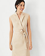The Notched Collar Tie Waist Dress in Herringbone Linen Blend carousel Product Image 3