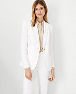 The Long Notched One Button Blazer in Herringbone Linen Blend carousel Product Image 1