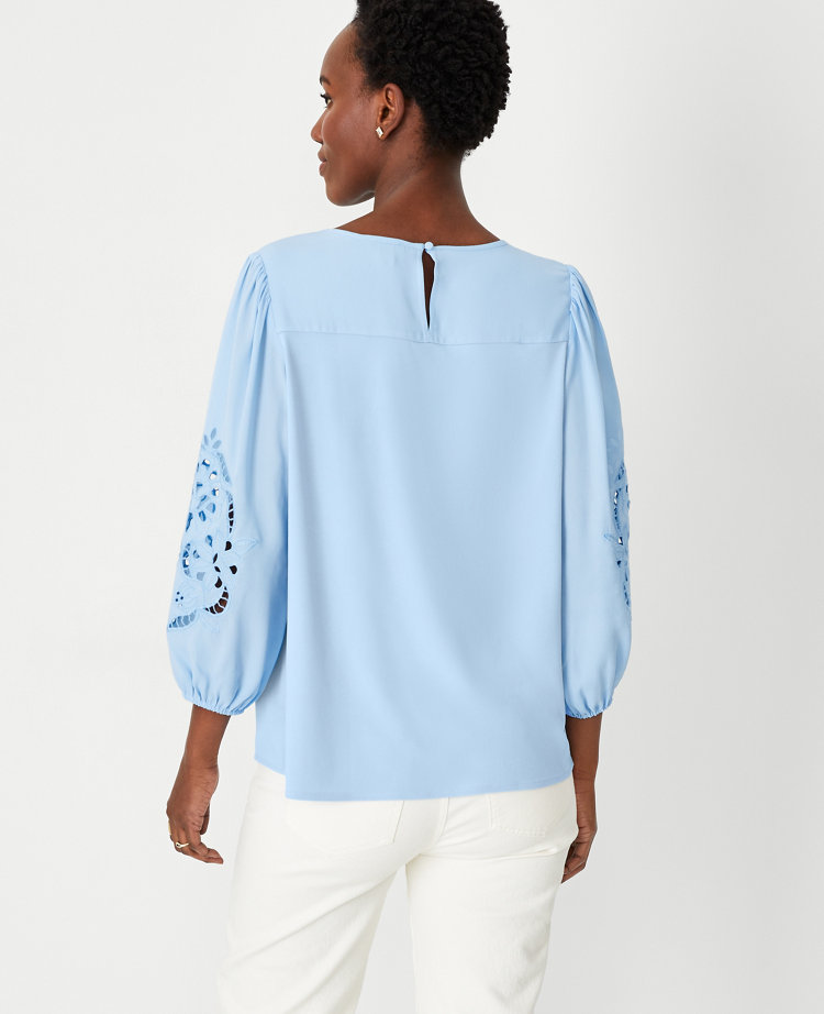 Eyelet Sleeve Mixed Media Top