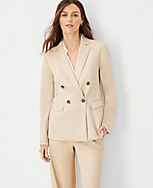 The Long Double Breasted Blazer in Herringbone Linen Blend carousel Product Image 1
