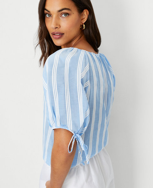 Striped Puff Tie Sleeve Top