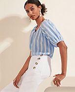 Striped Puff Tie Sleeve Top carousel Product Image 4