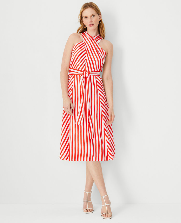 Yoyorule Women Sexy Dress V-Neck Stripe Tie Printed Dress Long