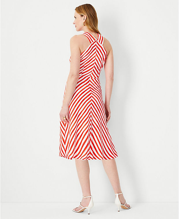 Striped Crossover Neck Wrap Dress