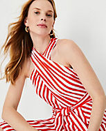 Striped Crossover Neck Wrap Dress carousel Product Image 3