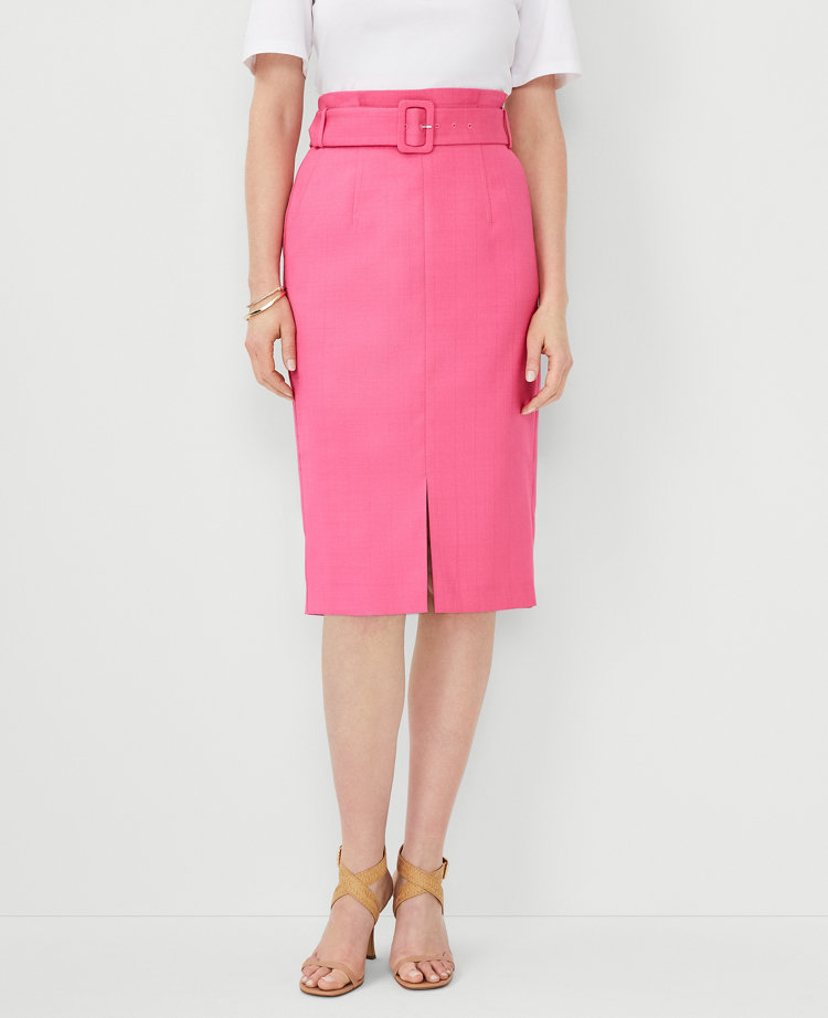 Paperbag Belted Front Slit Pencil Skirt