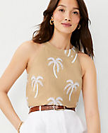 Palm Embroidered Button Back Halter Top carousel Product Image 1
