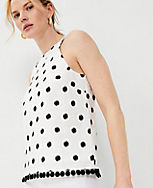 Dotted Linen Blend Button Back Halter Top carousel Product Image 1