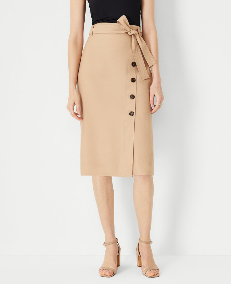 0401~Long pencil skirt with front button closure main image 1