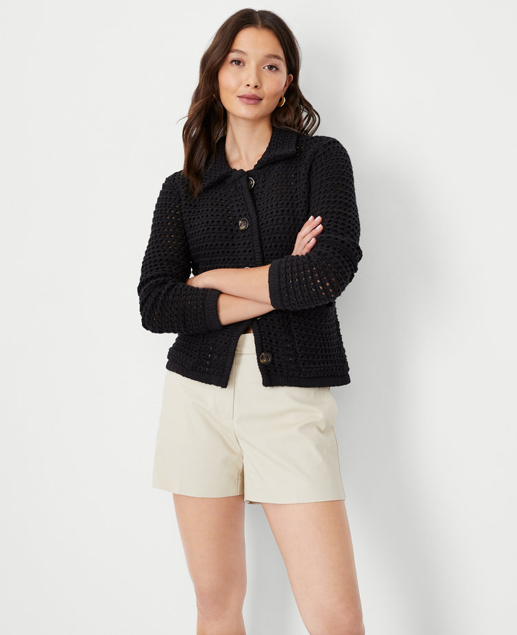 Ann Taylor Geo Stitch Sweater Jacket In Black ModeSens