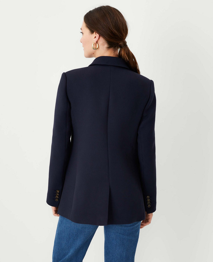 The Petite Relaxed Double Breasted Long Blazer in Twill