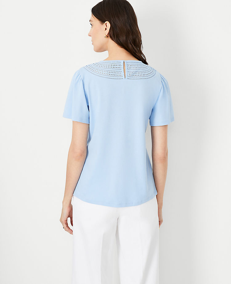 Embroidered Flutter Sleeve Tee