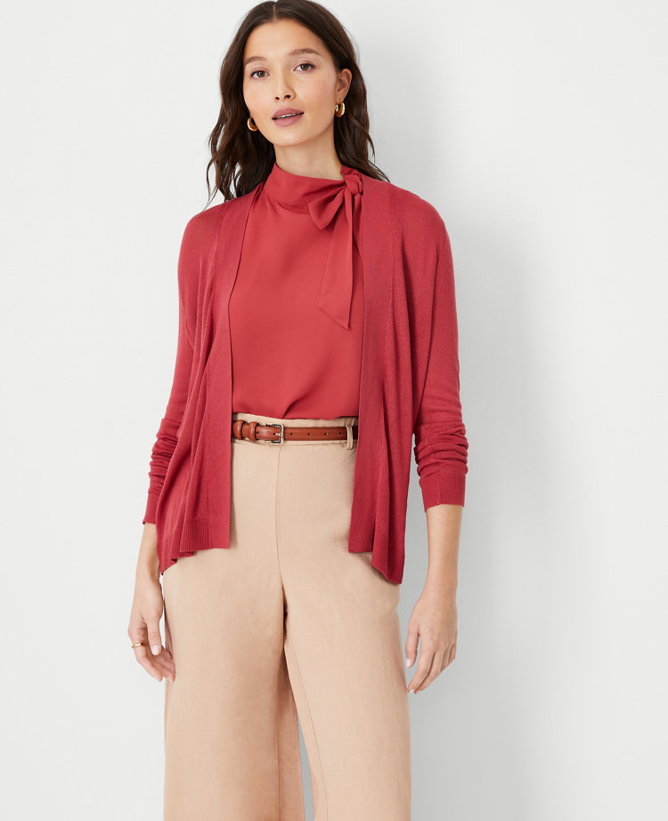 Ann Taylor Petite Lightweight Open Cardigan In Washed Cranberry
