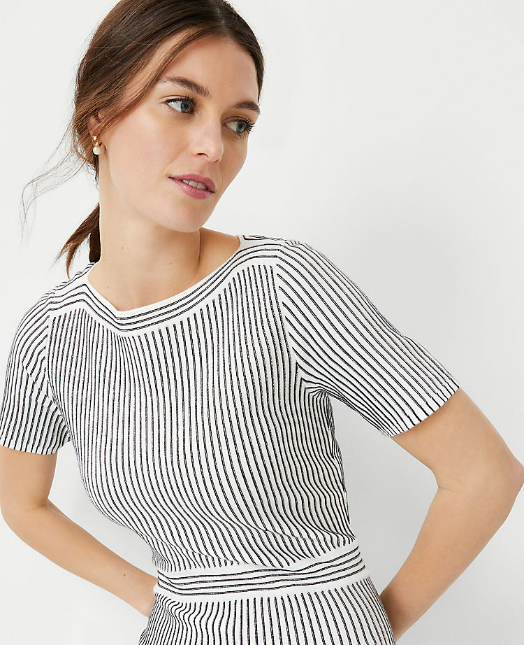 Petite Stripe Ribbed Flare Sweater Dress