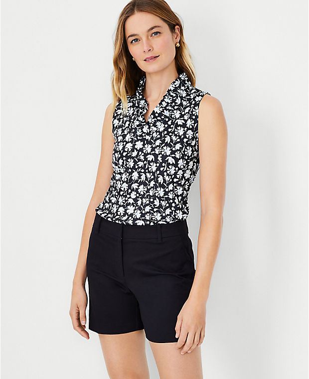 Floral Refined Stretch Ruffle V-Neck Top