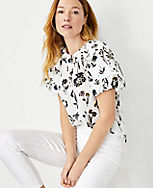 Floral Split Neck Ruffle Sleeve Top carousel Product Image 1