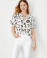 Floral Split Neck Ruffle Sleeve Top carousel Product Image 3