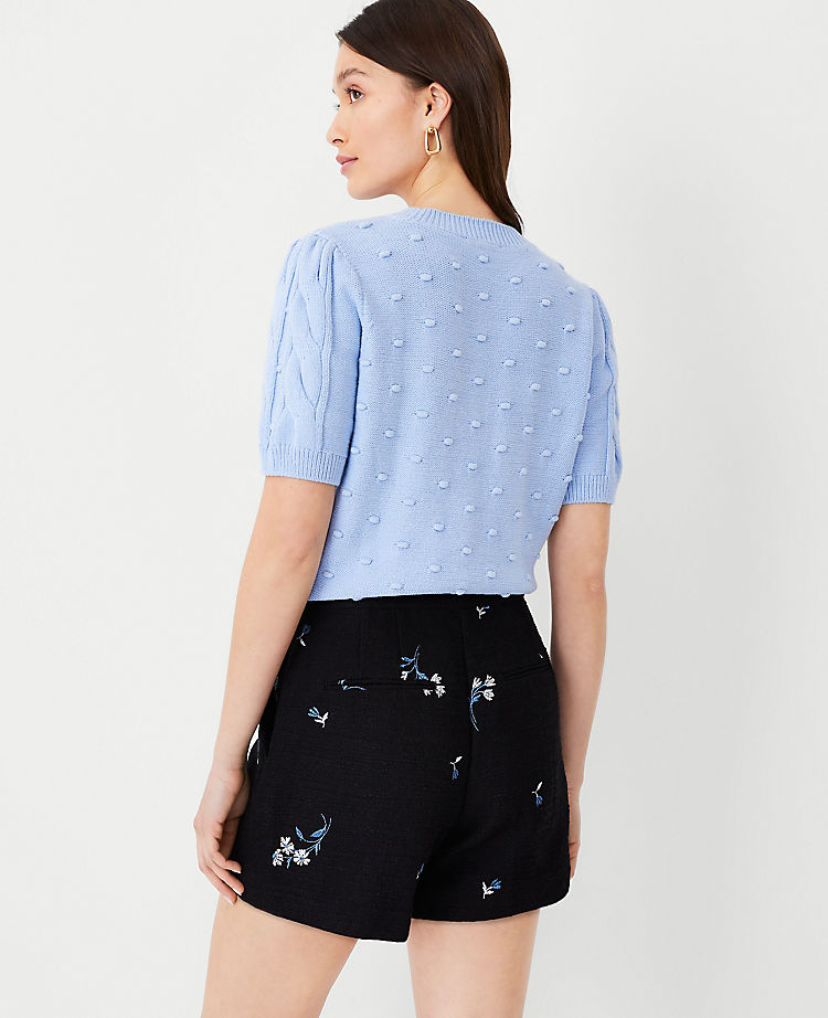 The Petite Side Zip Short in Floral Embroidered Tweed