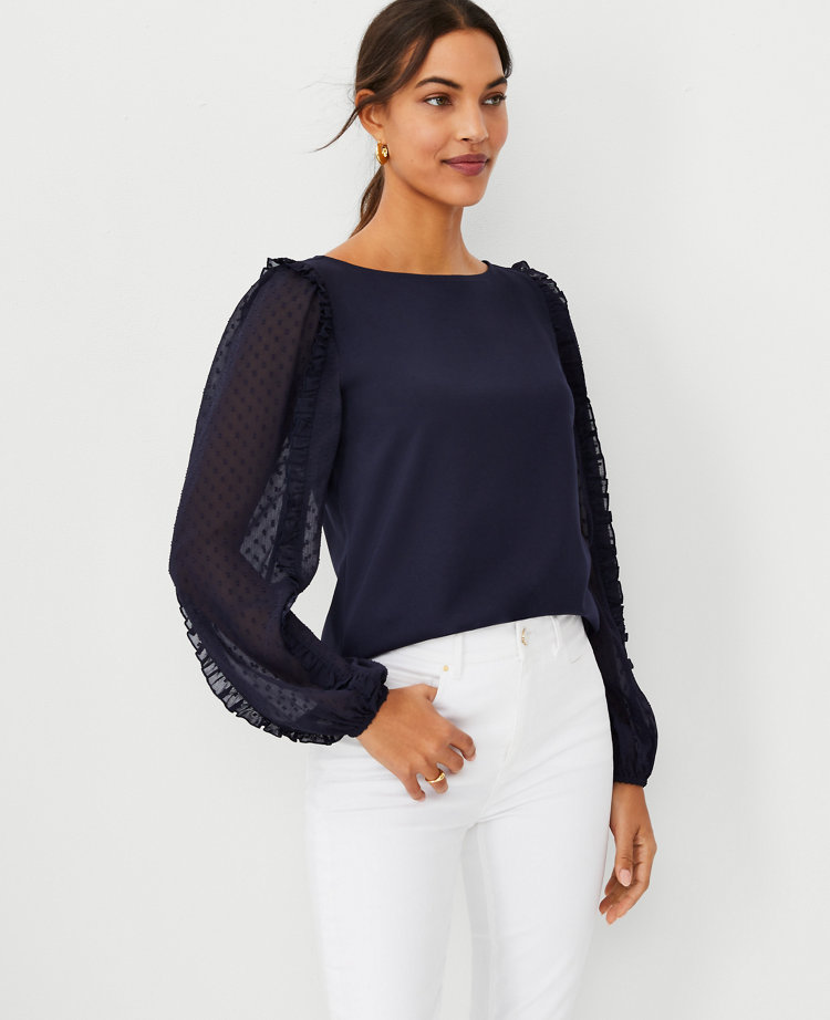 Petite Clip Sleeve Mixed Media Top