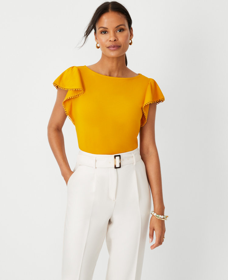 Ann Taylor Bobble Flutter Sleeve Top In Bali Gold