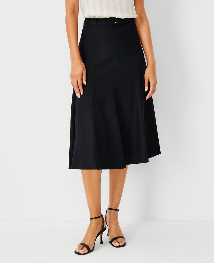 Belted Seamed Midi Skirt