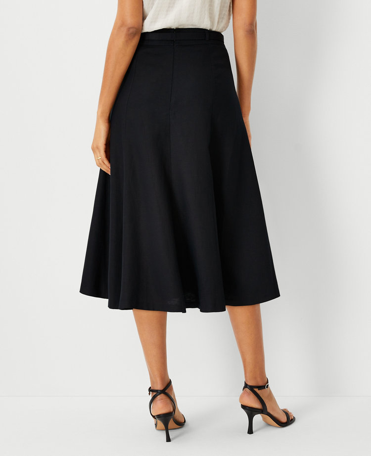 Belted Seamed Midi Skirt