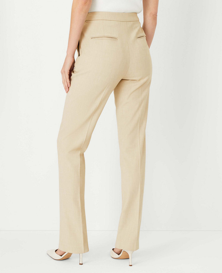 Anistyn Petite High Waist Straight Leg Linen Trousers in Tan